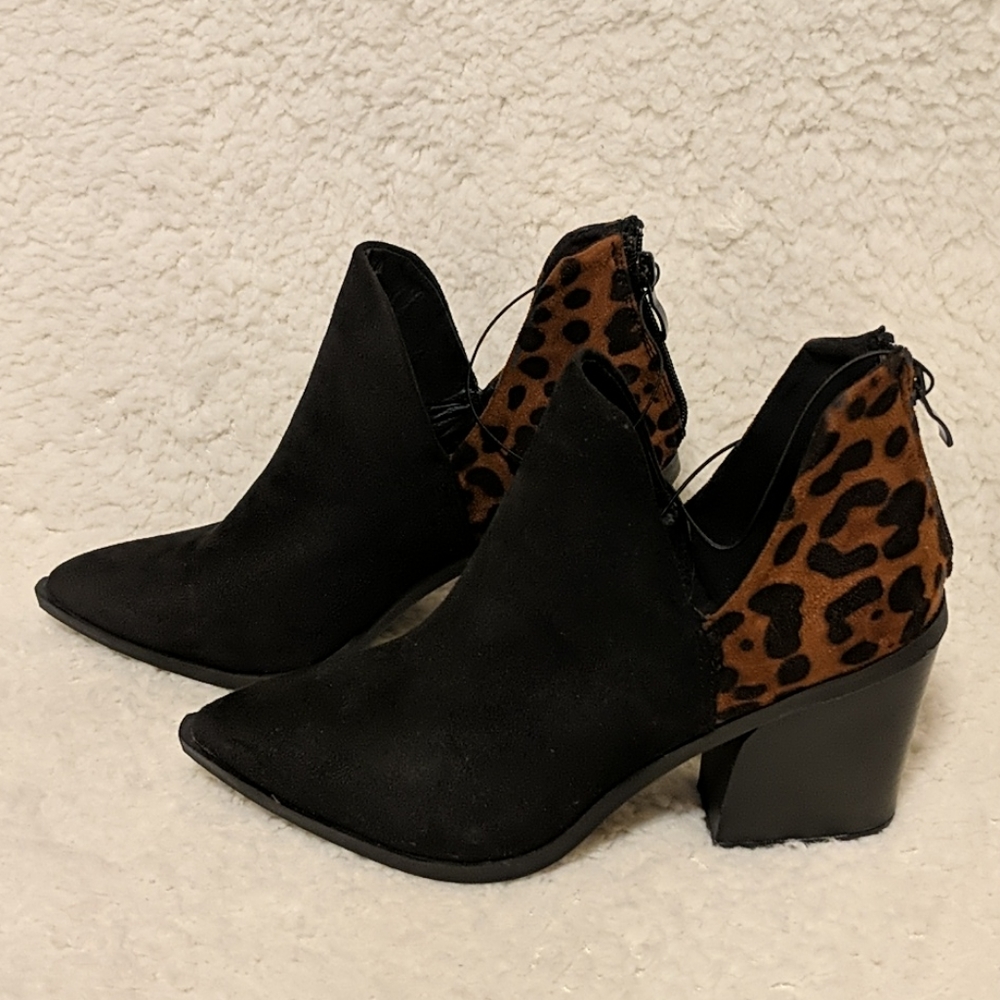 Pointed Black & Animal Print Booties